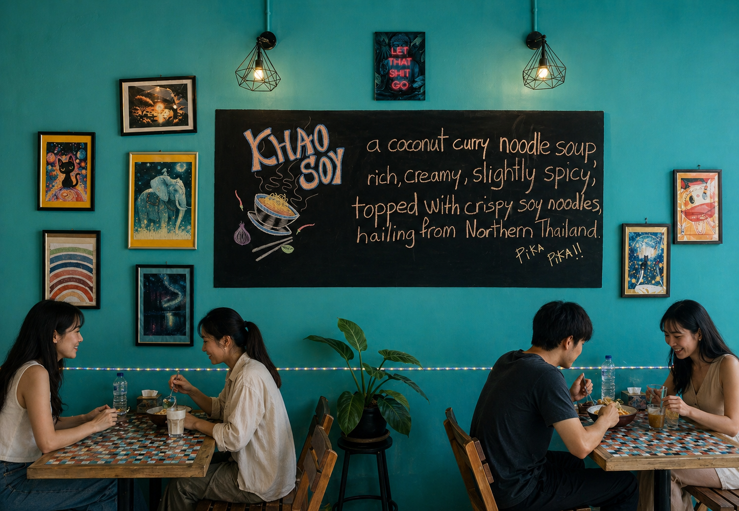 The Khao Soy chalkboard above our tables — top restaurant in Pai, healthy Pai restaurant (health)